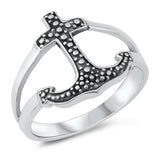 Fashion Bead Anchor Cutout Ring New .925 Sterling Silver Band Sizes 5-10