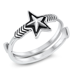 Classic Punk Rock Oxidized Chevron Star Ring New .925 Sterling Silver Band Sizes 5-10