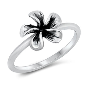 Classic Oxidized Realistic Plumeria Ring New .925 Sterling Silver Band Sizes 4-10