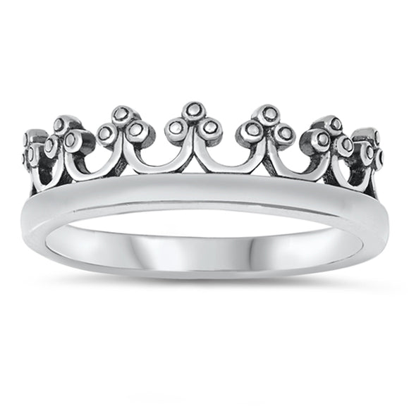 Cute Repeating Crown Pattern High Polish Sterling Silver Band Sizes 4-10