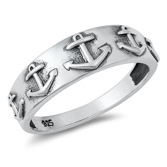 Oxidized Anchor Nautical Cute Ring New .925 Sterling Silver Band Sizes 5-10