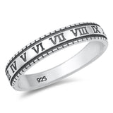 Stamped Roman Numerals Ring New .925 Sterling Silver Band Sizes 4-10