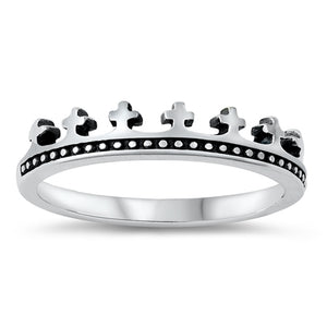 Thin Cross Crown Ring New .925 Sterling Silver Band Sizes 4-10