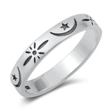 Polished Star Moon Fantasy Ring .925 Sterling Silver Band Sizes 4-12