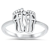 Unique Open Cross Footprints Religious Sterling Silver Ring Sizes 4-10