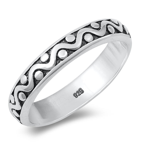 Wavy Oxidized Simple Ring New .925 Sterling Silver Band Sizes 4-10