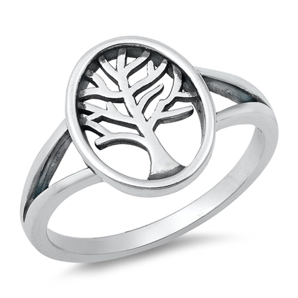 Simple Oval Tree of Life Ring New .925 Sterling Silver Band Sizes 4-10