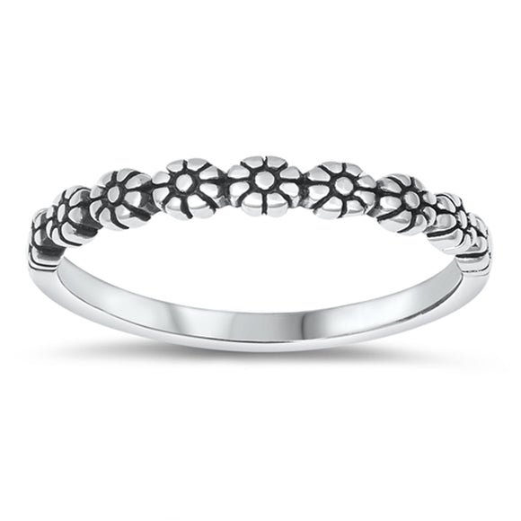 Fashion Ring Daisy Repeating Flower .925 Sterling Silver Band Sizes 4-10