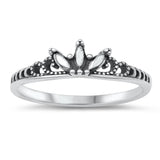 Oxidized Crown Princess Unique Ring New .925 Sterling Silver Band Sizes 4-10