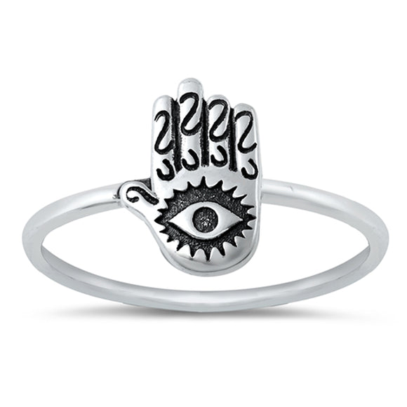 Hamsa Evil Eye Spiritual Cute Ring New .925 Solid Sterling Silver Band Sizes 4-10