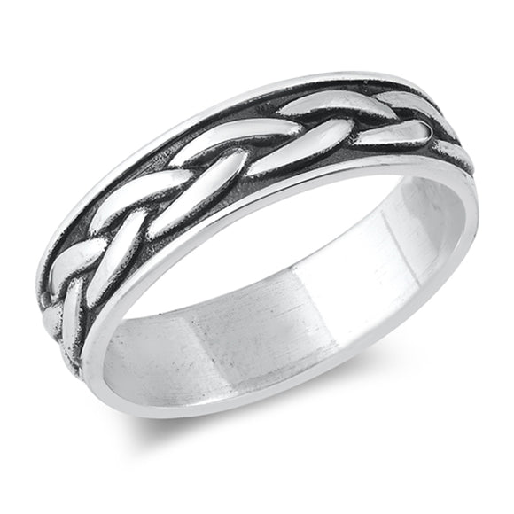 Oxidized Simple Braid New .925 Sterling Silver Band Sizes 5-12