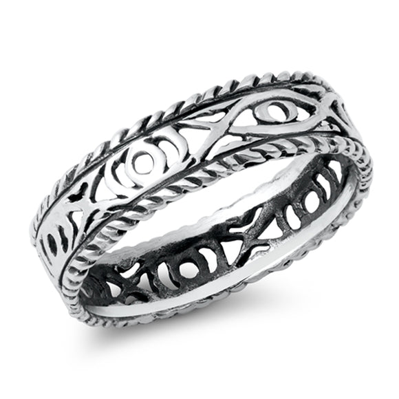 Ornate All Seeing Eye Rope Band New .925 Sterling Silver Band Sizes 5-10