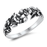 Ornate Oxidized Flower Leaf Ring New .925 Sterling Silver Band Sizes 5-10