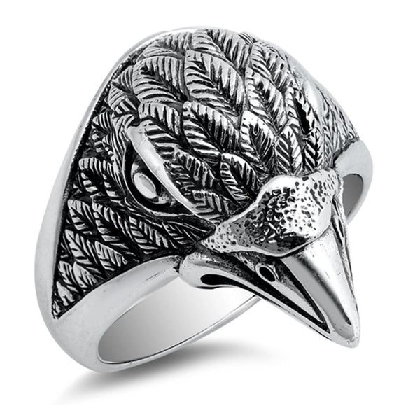 Polished Detailed Eagle Head Animal Sterling Silver Ring Sizes 6-13