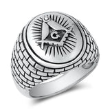 Ornate Brick Free Mason Symbol Ring New .925 Sterling Silver Band Sizes 7-13