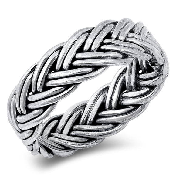 Braided Oxidized Polished Ring New .925 Solid Sterling Silver Band Sizes 6-12