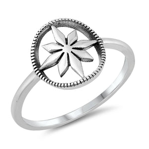 Oxidized Compass Star Classic Ring New .925 Sterling Silver Band Sizes 4-10