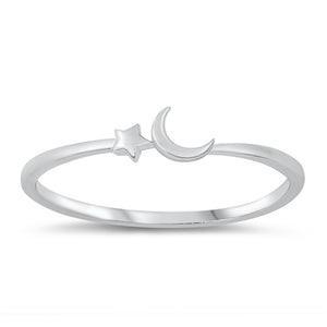 Sterling Silver Star Crescent Moon Ring