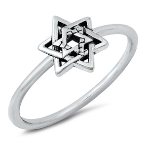 Double Star of David Faith Ring New .925 Sterling Silver Band Sizes 4-10