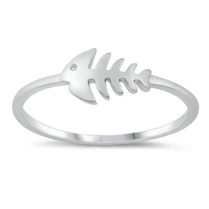 Fish Skeleton Bones Polished Ring New .925 Sterling Silver Band Sizes 4-10