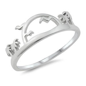 Palm Trees Sunset Paradise Tropical Ring .925 Sterling Silver Band Sizes 4-10