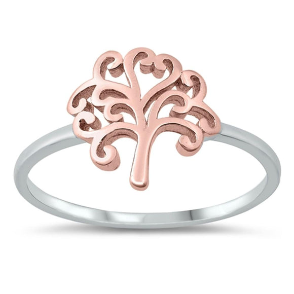 Two Tone Swirl Tree of Life Ring New .925 Sterling Silver Band Sizes 4-10