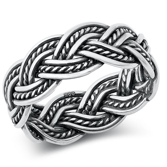 Intricate Woven Rope Braid Knot Ring New .925 Sterling Silver Band Sizes 5-12