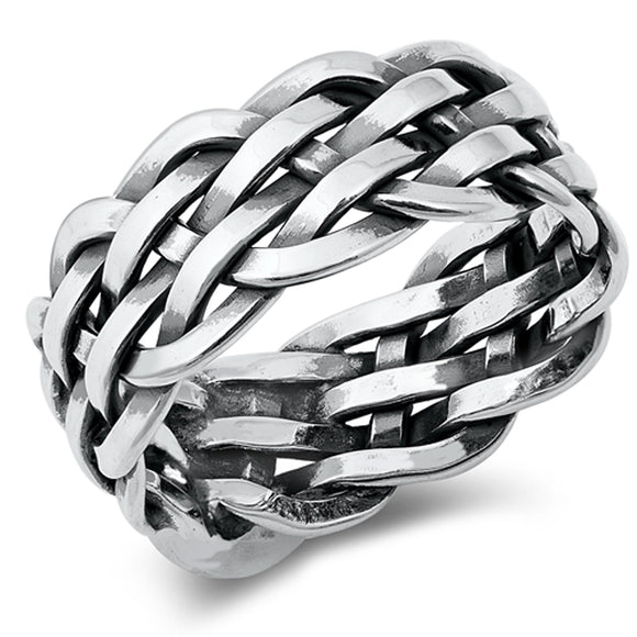 Rounded Braid Weave Knot Ring New .925 Sterling Silver Band Sizes 5-12