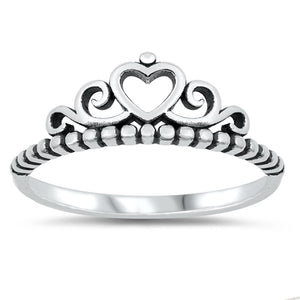 Oxidized Crown Heart Cute Ring .925 Sterling Silver Band Sizes 4-10