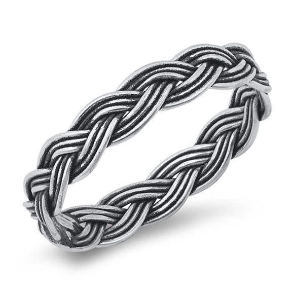 Oxidized Double Braided Band Fashion Ring New .925 Sterling Silver Sizes 2-10