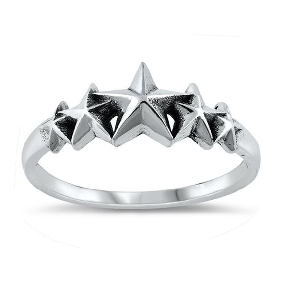 Convex Five Star Ring New .925 Sterling Silver Band Sizes 4-10