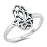 Lotus Blossom Hamsa Hand Ring New .925 Sterling Silver Band Sizes 4-10