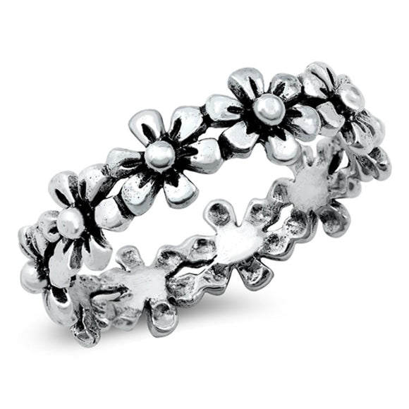 Cute Flower Daisy Chain Eternity Ring New .925 Sterling Silver Band Sizes 5-9