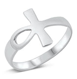 Sideways Egyptian Ankh Cross Ring New .925 Sterling Silver Band Sizes 5-10