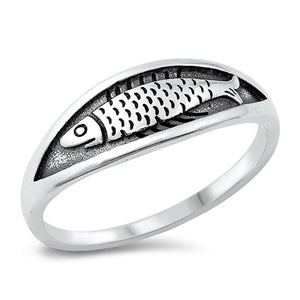 Oxidized Classic Fish Ring New .925 Sterling Silver Band Sizes 4-10