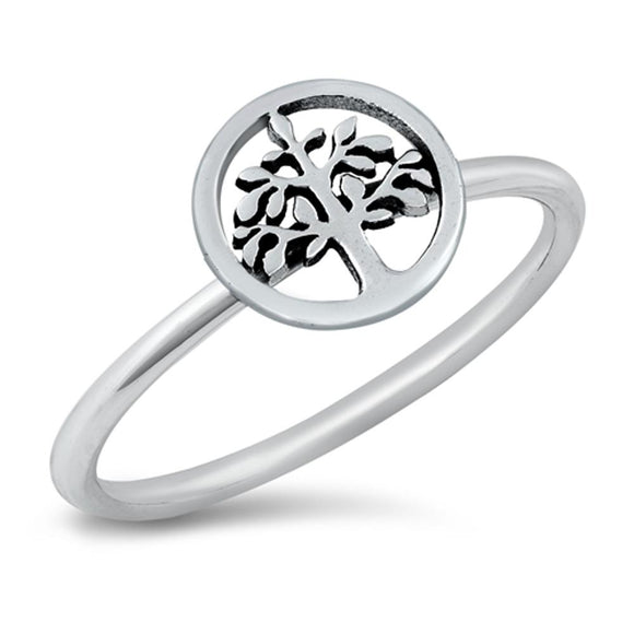 Spiritual Tree of Life Circle Ring New .925 Sterling Silver Band Sizes 4-10