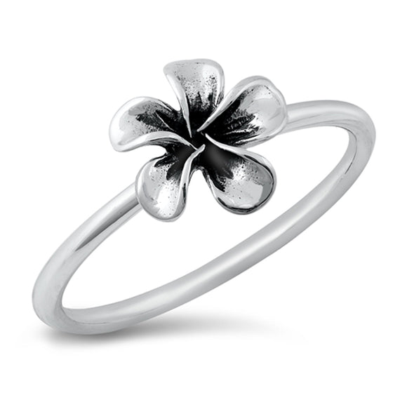 Polished Classic Plumeria Flower Ring New .925 Sterling Silver Band Sizes 4-10