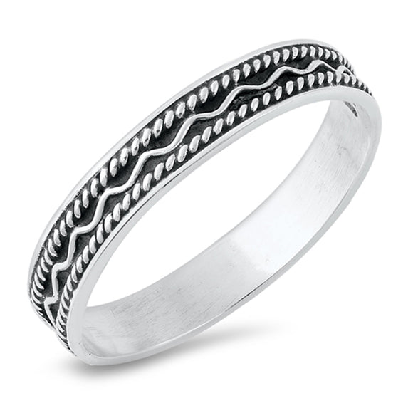 Boho Wavy Line Rope Ring New .925 Sterling Silver Band Sizes 5-10