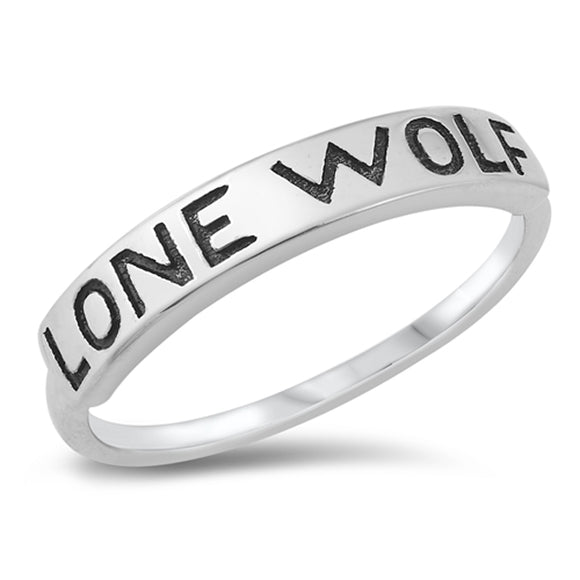 Lone Wolf Letter Script Ring New .925 Sterling Silver Band Sizes 4-10