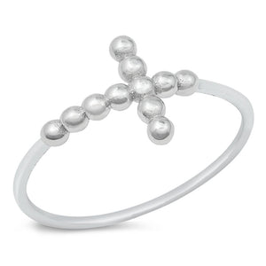 Sideways Bubble Beaded Cross Ring New .925 Sterling Silver Band Sizes 4-10