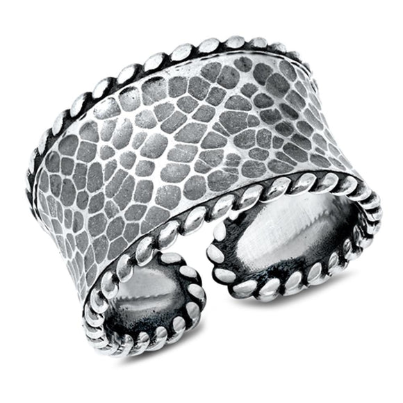 Hammered Animal Print Rope Border Ring New .925 Sterling Silver Band Sizes 6-12