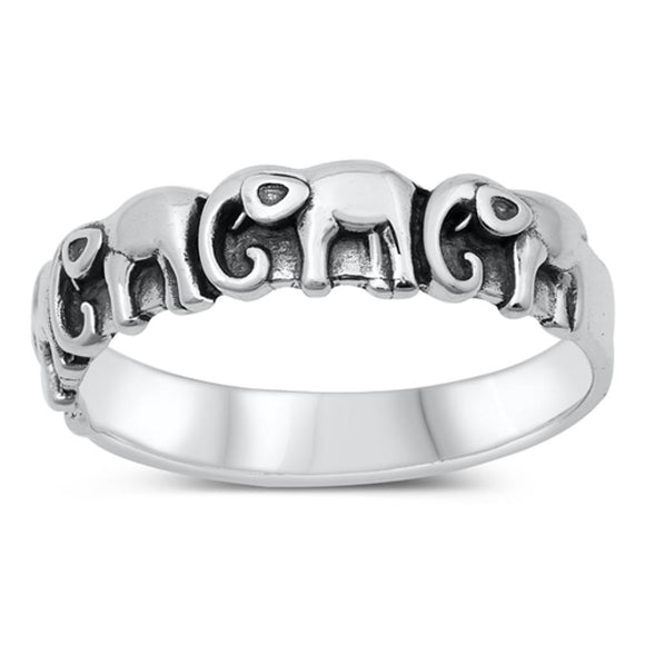 Lucky Elephant Family Animal Ring New .925 Sterling Silver Band Sizes 5-10