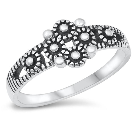 Unique Bali Style Bead Flower Ring New .925 Sterling Silver Band Sizes 5-10