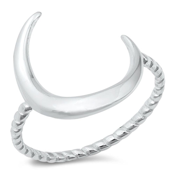 Crescent Moon Horseshoe Rope Ring New .925 Sterling Silver Band Sizes 5-10