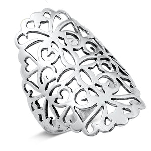 Ornate Victorian Filigree Swirl Cutout Ring .925 Sterling Silver Band Sizes 5-10