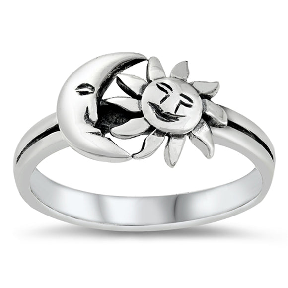 Cute Sun Moon Face Ring New .925 Sterling Silver Band Sizes 5-10