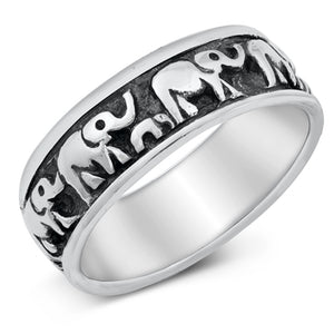 Elephant Family Baby Animal Ring New .925 Sterling Silver Band Sizes 5-10