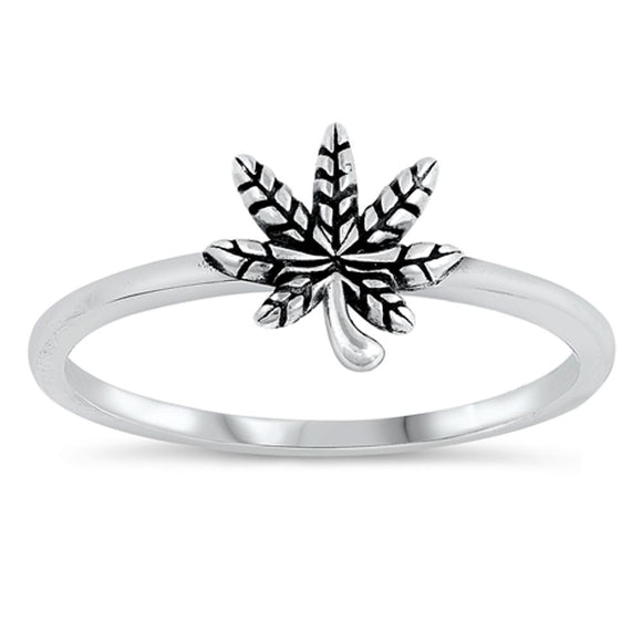 Marijuana Pot Leaf Weed Cannabis Ring New .925 Sterling Silver Band Sizes 3-10