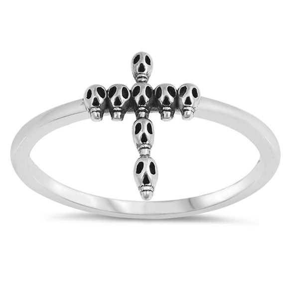 Stacked Skull Cross Goth Ring New .925 Sterling Silver Band Sizes 4-10