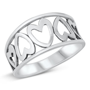 Unique Cutout Big Heart Love Ring .925 Sterling Silver Hearts Band Sizes 5-10